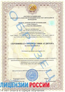 Образец сертификата соответствия аудитора №ST.RU.EXP.00006191-3 Аткарск Сертификат ISO 50001